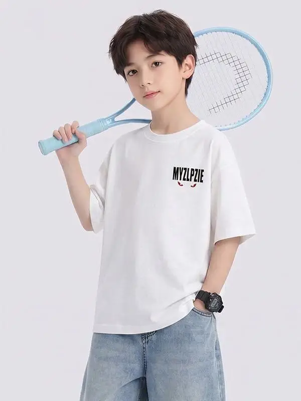 boys-summer-thin-short-sleeve-sportswear-set-casual-cotton-polyester-blend-two-piece-outfit-for-active-boys
