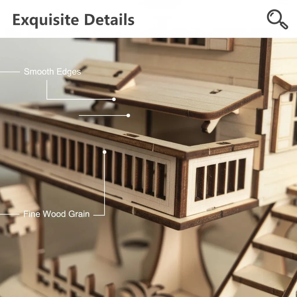 OUZEY Kit fai da te in legno “Festive Tree House” - Decorazione puzzle 3D per finestre, regali di Natale e vacanze