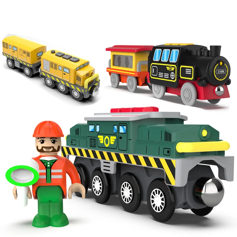 Battery Operated Electric Train Set - Diecast Magnetic Locomotive, Compatible Wooden Track Toy Gift for Kids