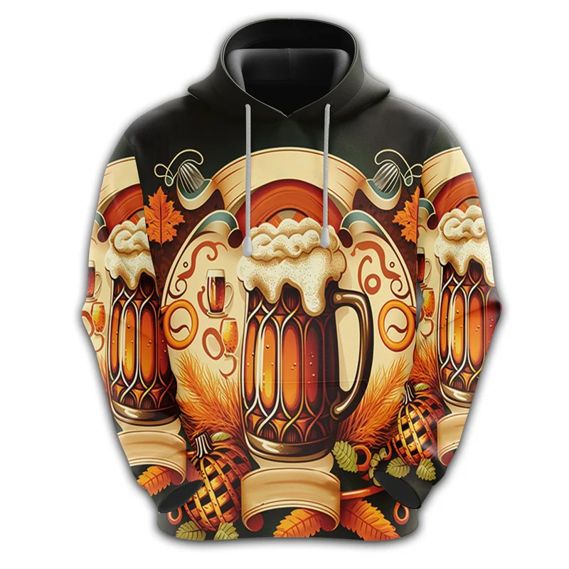 3D Printed Beer Cup Hoodies For Men Funny Pattern Pullovers Fashion Casual Hooded Loose Tops Sweatshirts Long Sleeves Streetwear