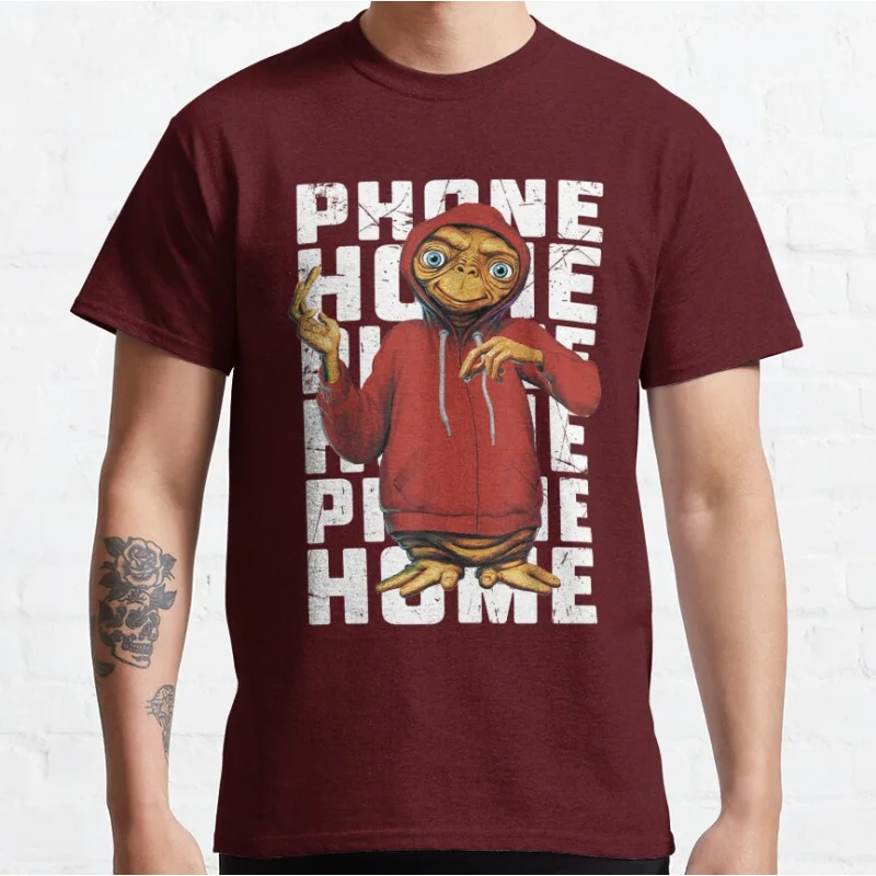 Phone home ET The Extra Terrestrial 80s Horror movie Alien E.T. Sci fi Short-sleeve crewneck T-shirt large size Adult Tops S-6xl