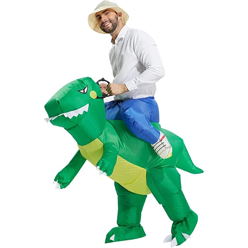 Funky Kids Inflatable Green Dinosaur Rider Costume Great For Halloween Or Any Fancy Dress Party