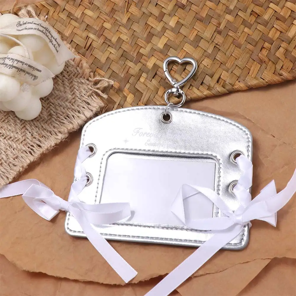 Sweet Korean Idol Balletcore Photocard Holder DIY Ribbon PU Photocard Holder Protective Case INS Bus Card Holder Student