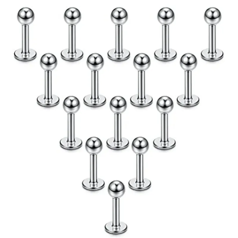 15Pcs 16G Stainless Steel Lip Rings, Labret Nose Studs Piercing Monroe Nose Studs Cartilage Tragus Helix Earring 6/8/10/12mm