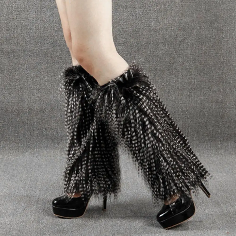 1 زوج الشتاء العجل يغطي غامض فو الفراء المضادة للانزلاق بلون JK نمط مطاطا سميكة ارتداء اليومي الرياضة نزهة تدفئة الساق #5