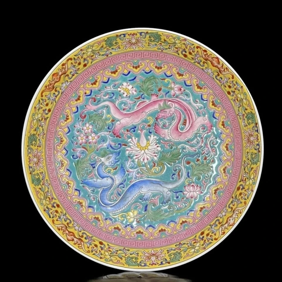 

Jingdezhen Hand-painted Antique Ceramic Plate Qing Kangxi Enamel Dragon Pattern Plate