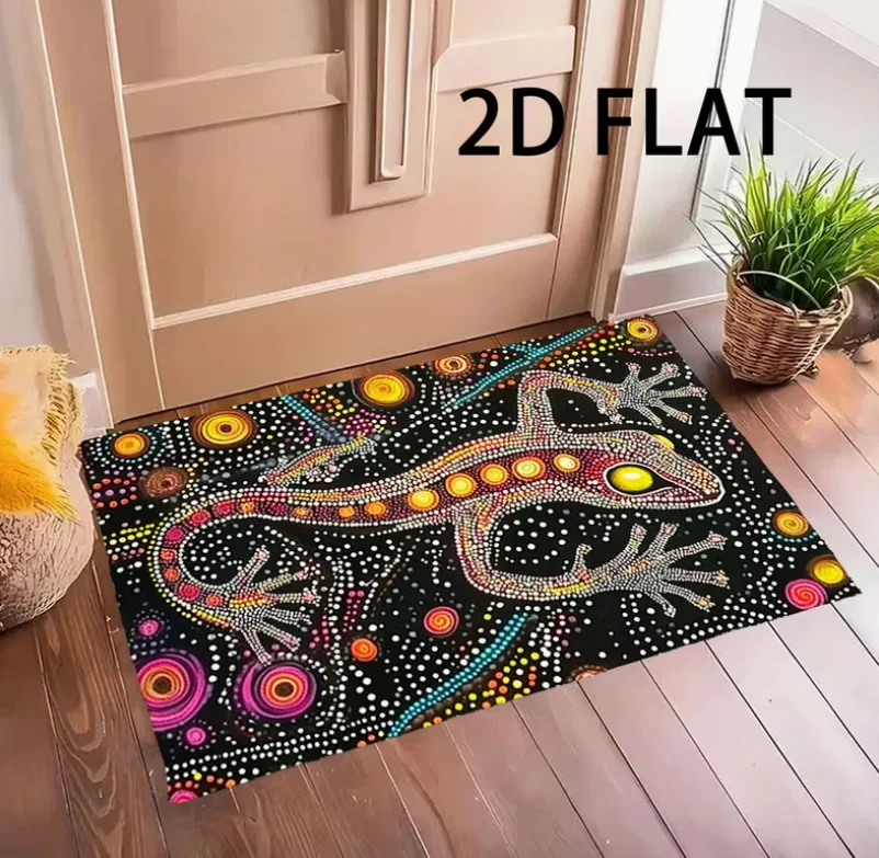 Product Spotted Gecko and Colorful Circle Mat, Machine Washable Polyester Indoor and Outdoor Bathroom Kitchen Living Room Mat,