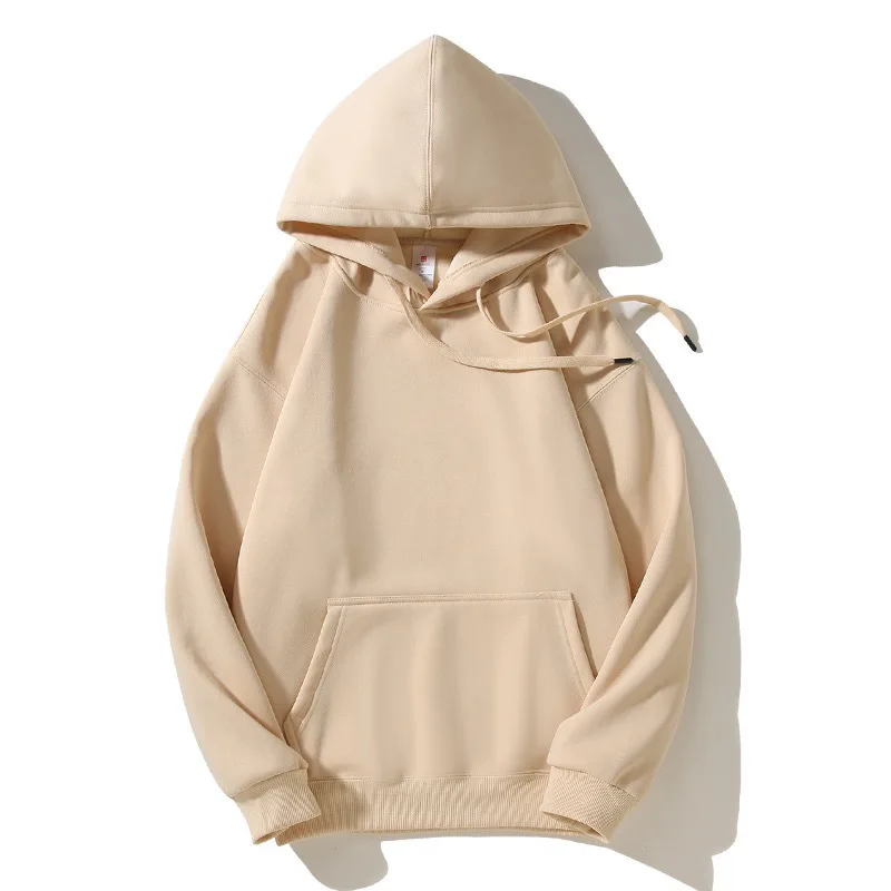 Vintage Japanese Style 500g Heavyweight Solid Hoodie Spring Earth Tone Unisex Casual Top