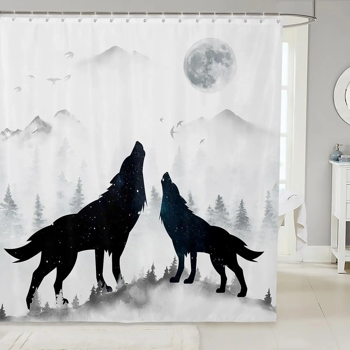 

Castle Fairy Cute Dog Shower Curtains,Black Paw Bone Print White Bath Curtain,Cartoon Puppy Pet Animals Bathroom Decor Set with