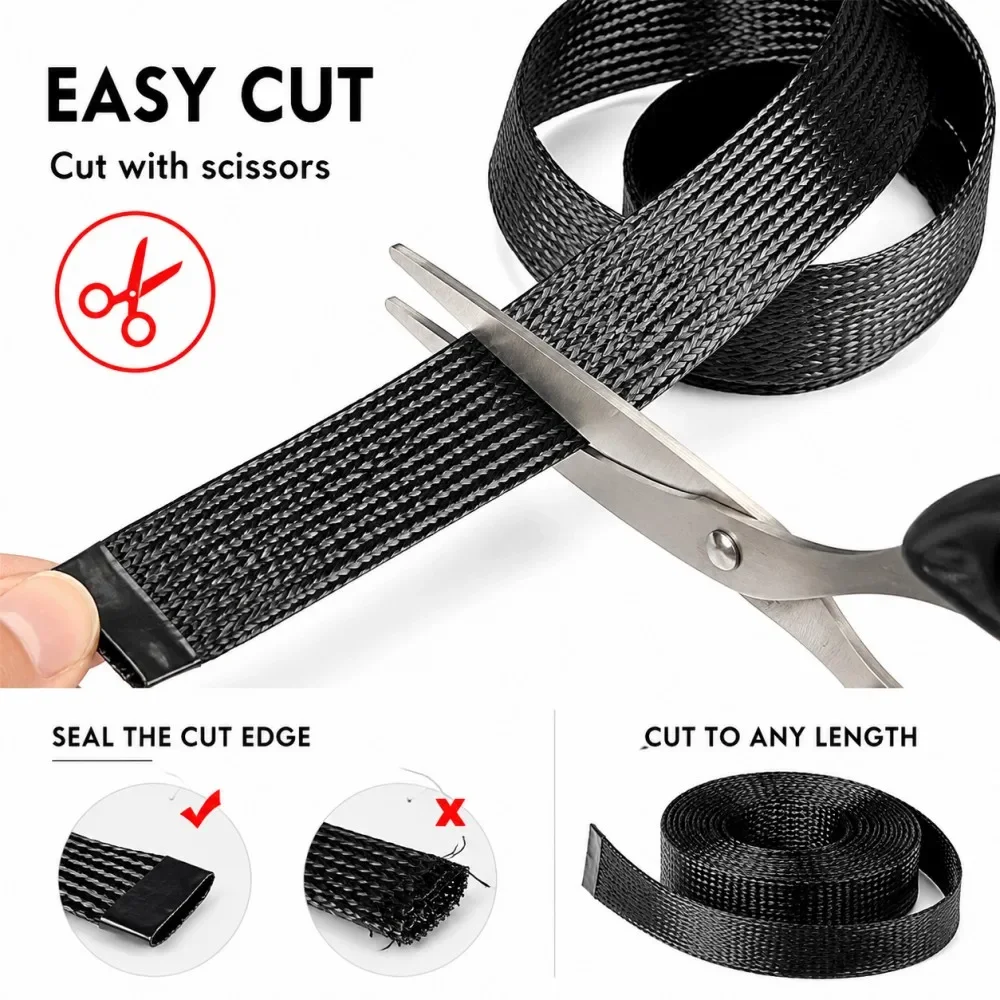 Carbon Fiber Cable Sleeve Braided ID 4mm-80mm Wear-Resistant Telescopic Braided Mesh Tube High Temp Resistant  Protection Sleeve