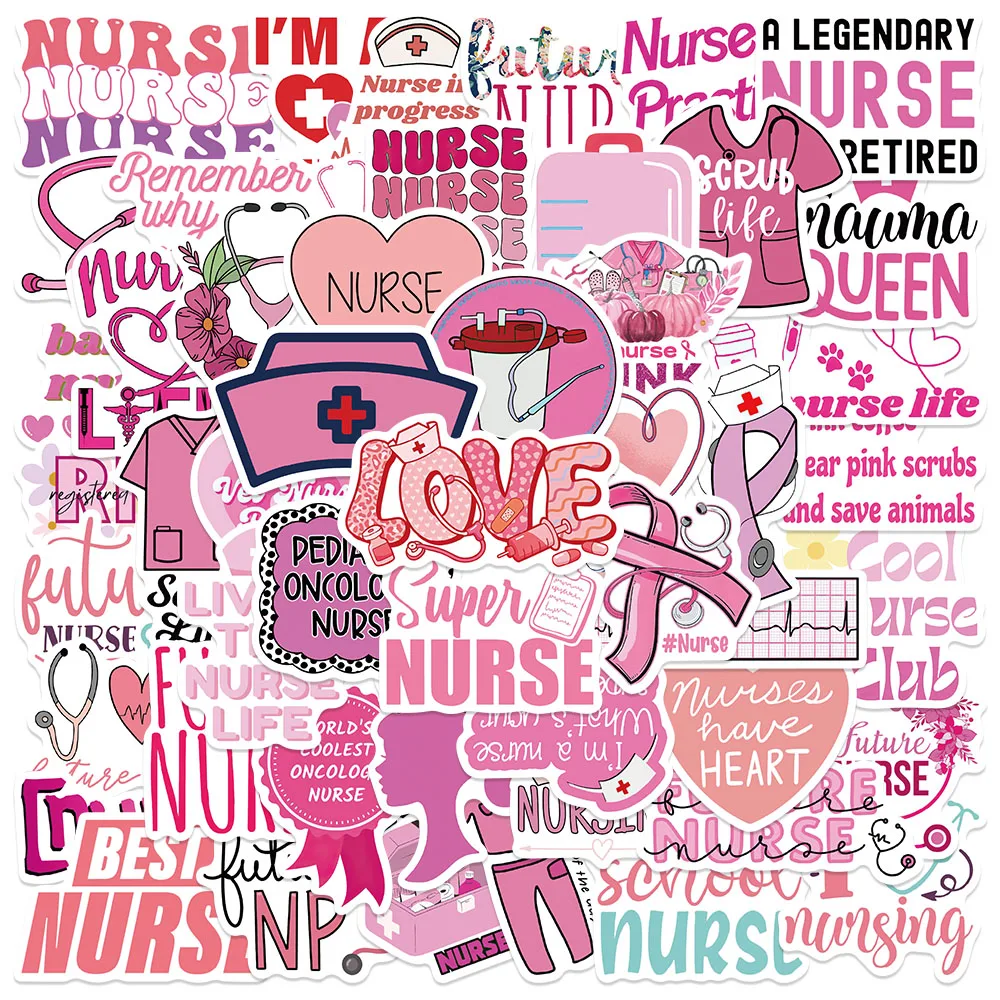 50PCS Pink Nurse Stickers Cartoon INS Style Graffiti DIY Decals For Skateboard Fridge Luggage Laptop Toy Waterproof Stickers