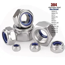 Fine Thread Pitch 0.5~1.5mm M5 M6 M7 M8 M10 M12 M14 M16 304 Stainless Steel Nylon Insert Lock Nut Hexagon Self-locking Locknut