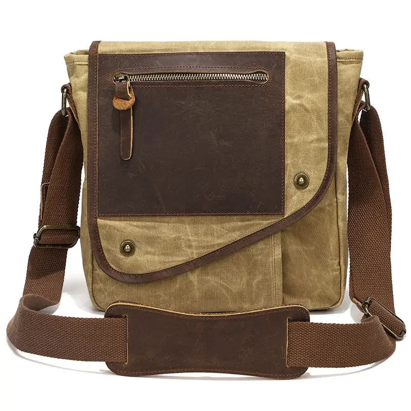 Waterproof oil wax canvas cowhide backpack American retro casual men's messenger bag
