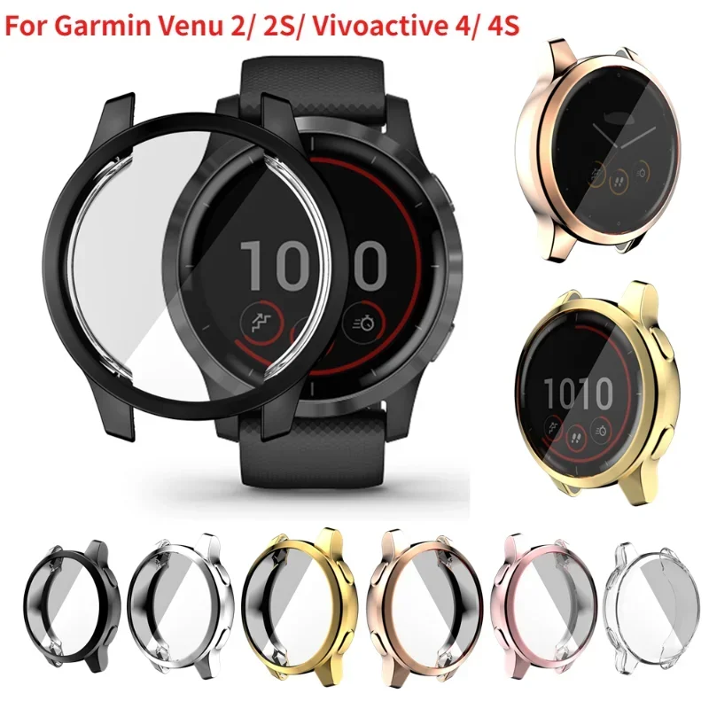 Plating Protective Case For Garmin Venu 2 / 2S Protector Frame Cover Soft TPU Shell For Garmin Vivoactive 4S / 4 Smartwatch Case