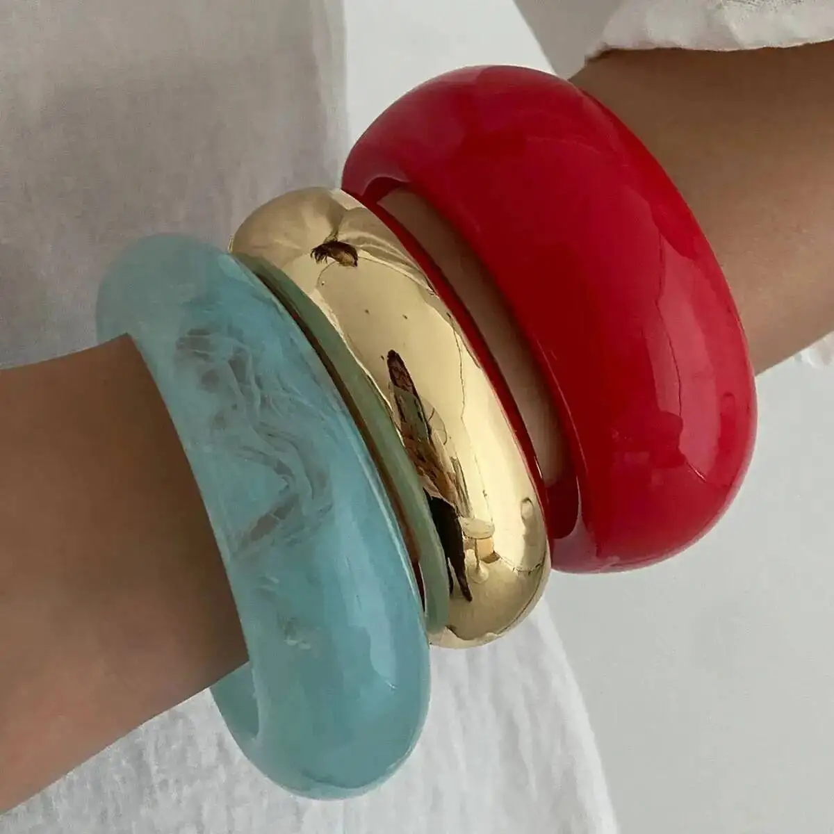 

SHIXIN Bohemian Red Blue Thick Resin Acrylic Bangle Bracelet for Women Fashion Stackable Round Wide Bracelet Party Jewelry 2025