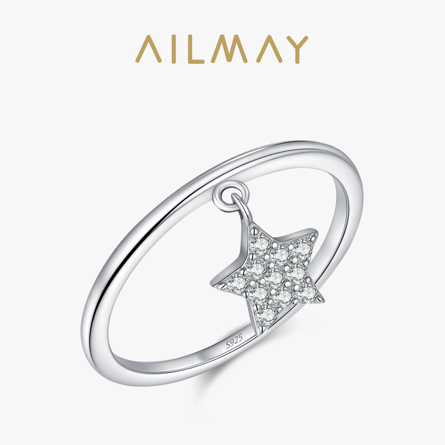 

Ailmay New 925 Sterling Silver Shining Zircon Dangle Star Rings For Women Fashion Birthday Jewelry Gift