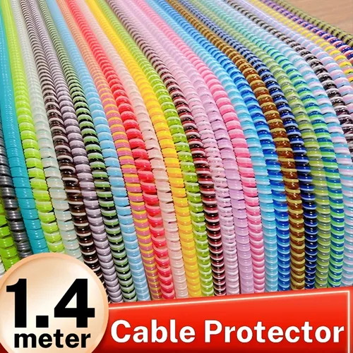 Nuevo Protector de Cable de carga USB en espiral de TPU Color láser de 1,4 M para IPhone Samsung Huawei línea de Cable de auriculares protección antirotura