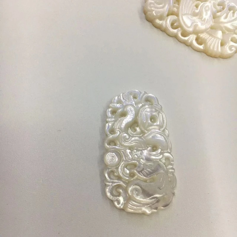 Natural White Mother of Pearl Shell Charm Laser Engraved Phoenix Dragon Necklace Pendant Craft Earrings Necklace Jewelry Making