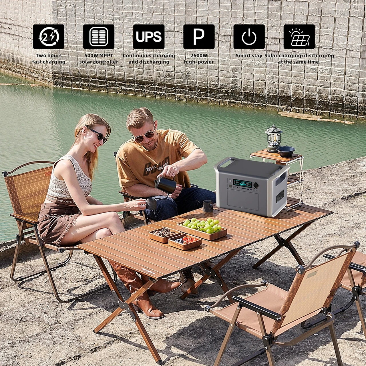 محطة الطاقة الشمسية المحمولة UAPOW بقدرة 2400 وات 2048 وات في الساعة، تحصل على الطاقة غير القابلة للإقلاع للمغامرات الخارجية