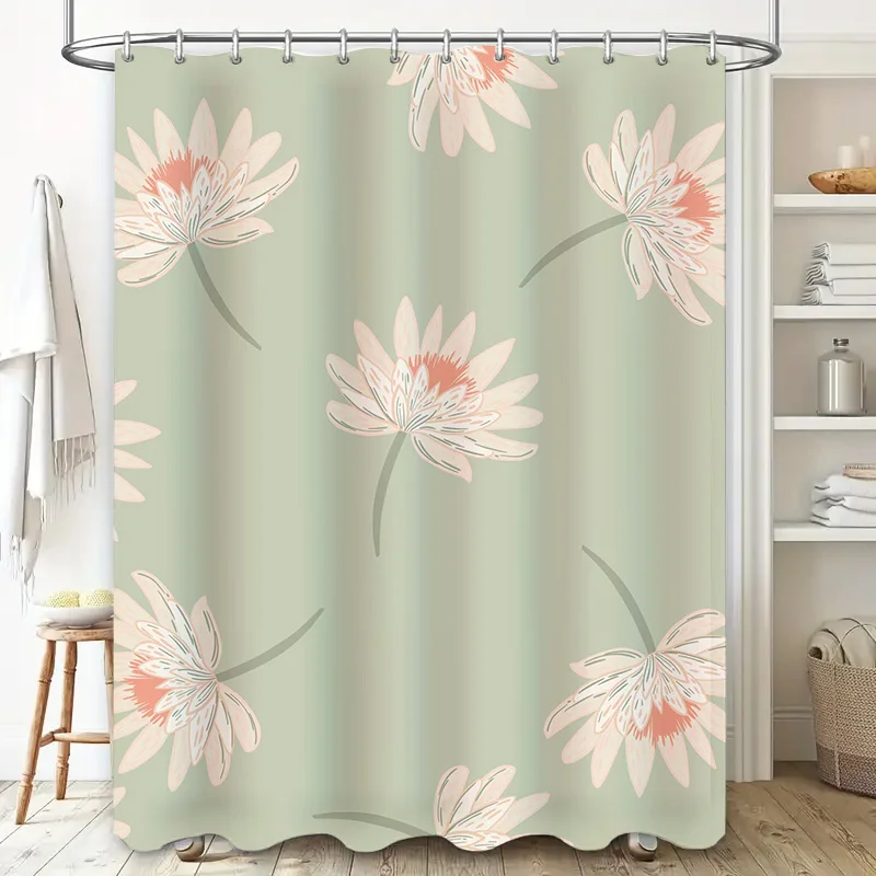 Vintage Pink Lotus Shower Curtain Green Boho Home Decor for Bathroom Walls Modern Bath Accessories with Rod Hooks would be an ap