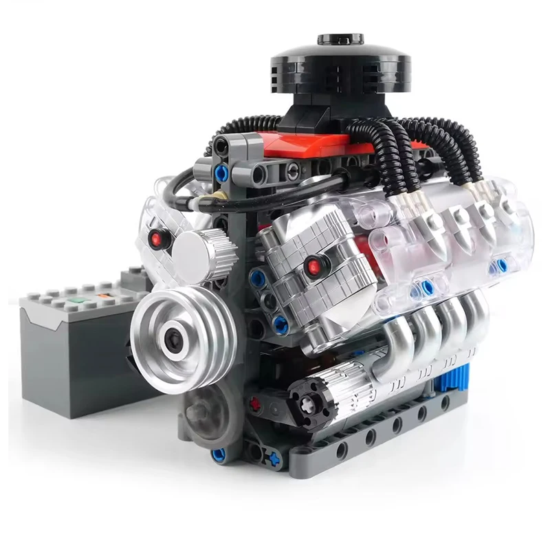 MOULD KING 10171 Metallic Technical Vehical Engine LSX454 Single Turbo V8 Engine Building Block Model DIY Toys Chrismas Gift Kid