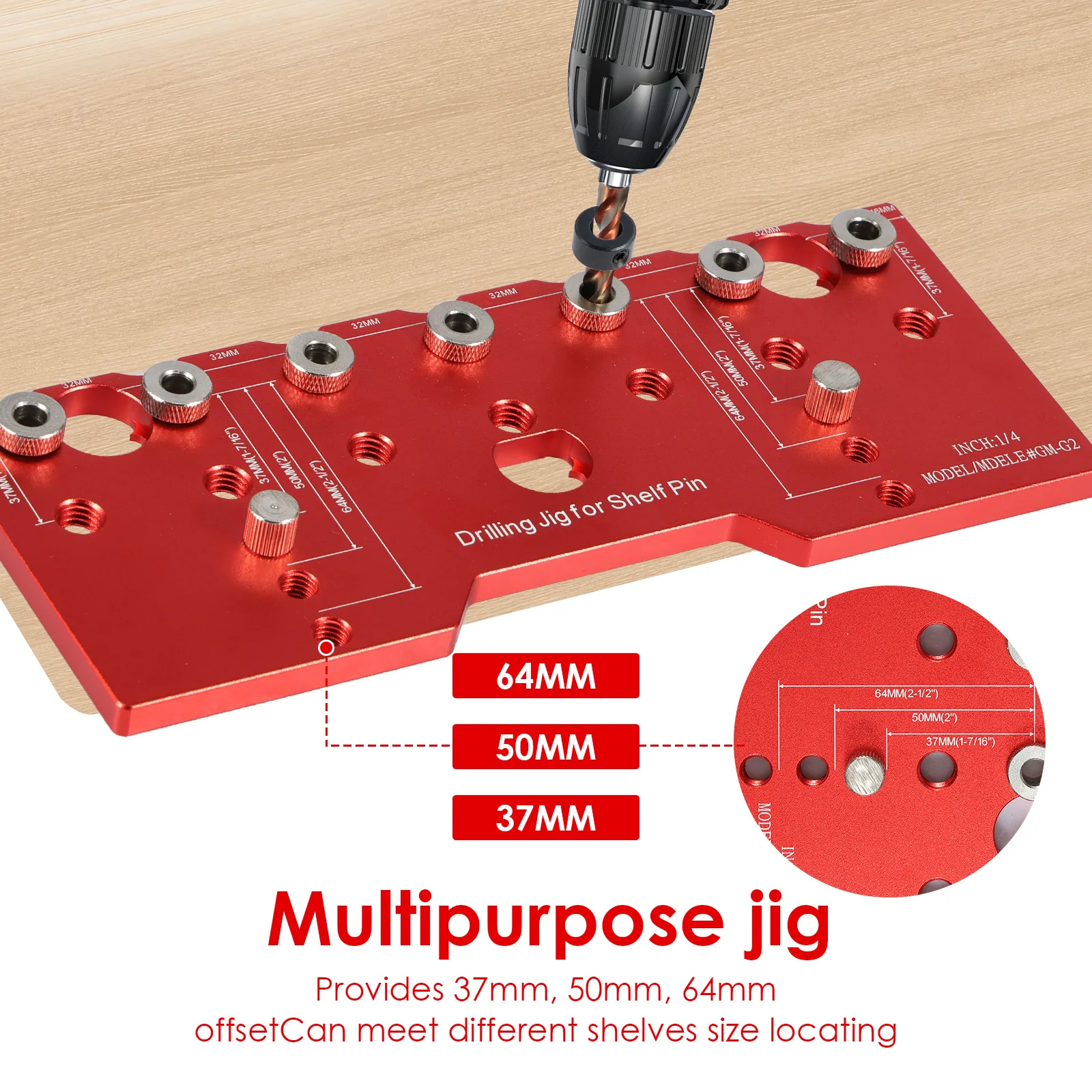 Shelf Pin Jig 1/4in Aluminum Alloy Shelf Pin Drilling Guide Precise Cabinet Mounting Template Jig 32mm Spacing Woodworking Tool view 4