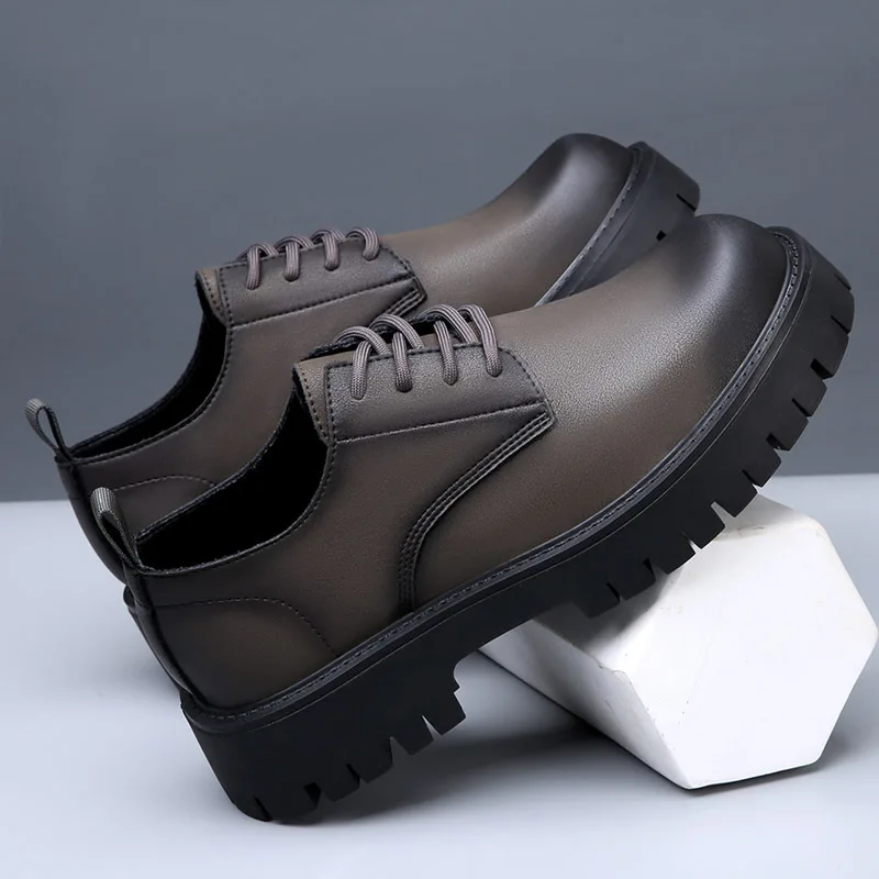 Men Oxfords Genuine Leather Dress Height Increasing Shoes Mens Casual Business Platform Shoes Male Work Tooling Footwear No Slip