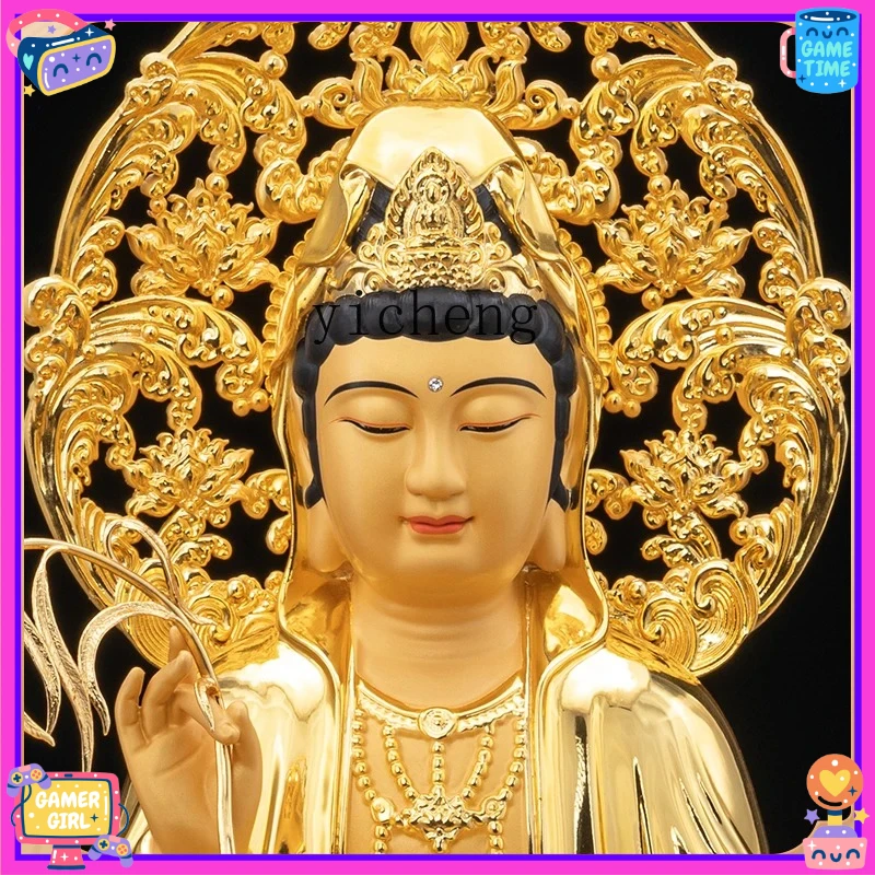 BB  pure copper lotus Guanyin Bodhisattva Buddha statue living room home worship three saints ornament