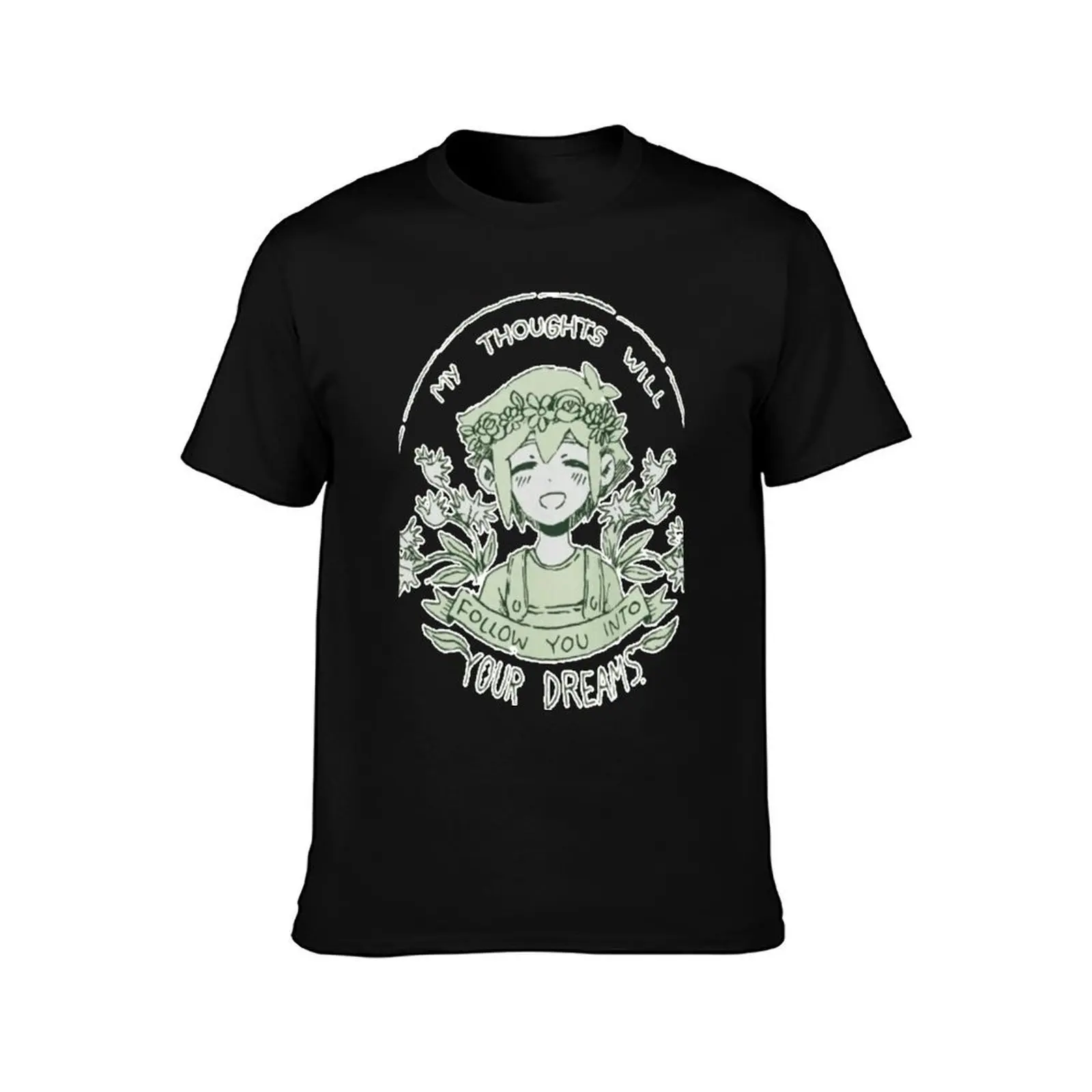 omori my thoughts will follow you into your dreams basil T-Shirt, Summer Casual Cotton Tee, Oversized Streetwear Tops