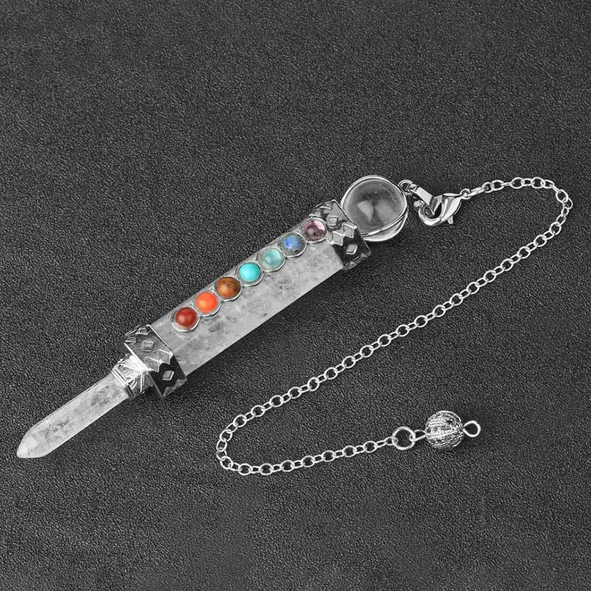Charms Natural Healing 7 Chakra Crystal Hexagon Pendulum for Dowsing Divination Amethyst Rose Quartz Lapis Lazuli Agate Pendant