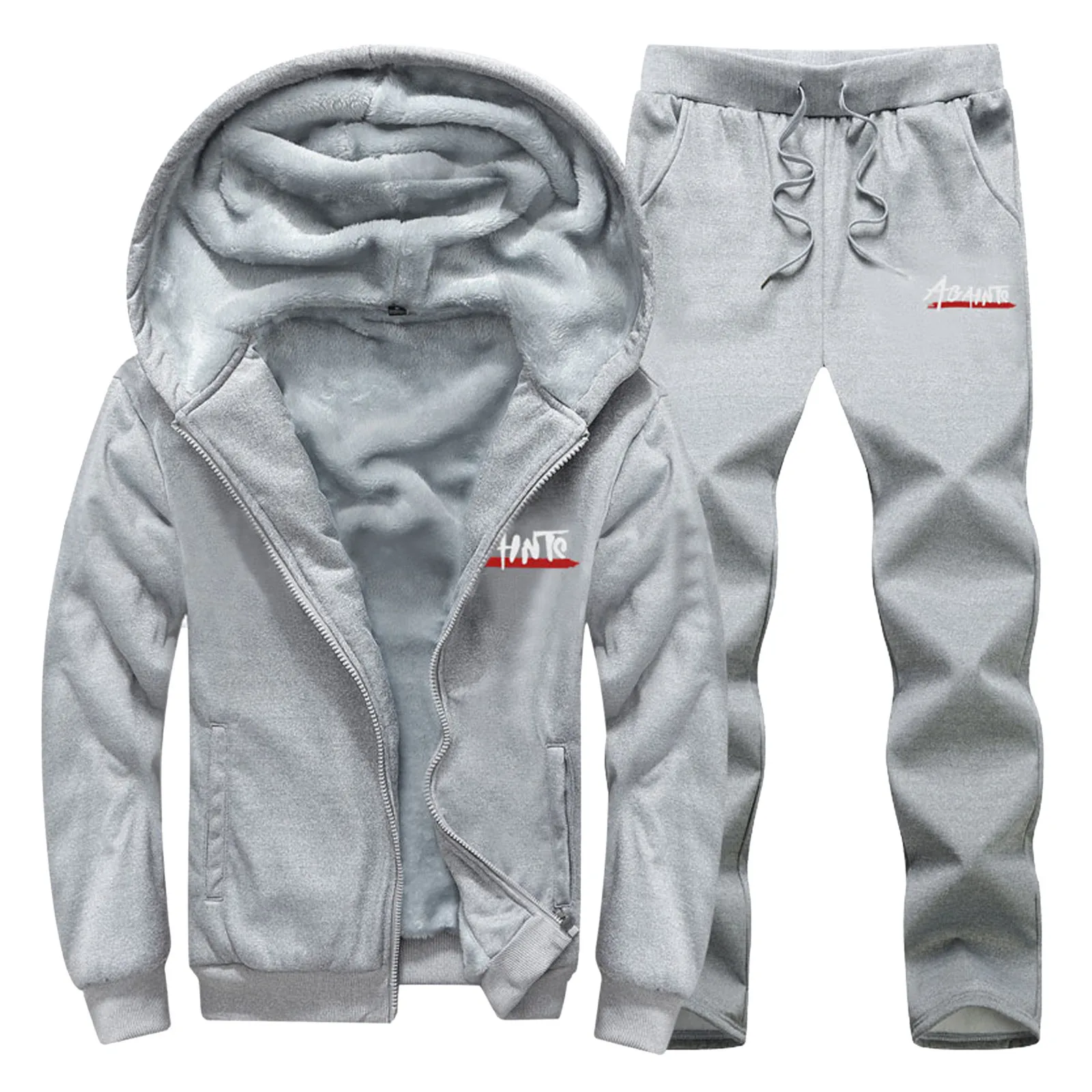 Men Tracksuit Sets Fleece Hooded Coat Tops Drawstrings Sweatpants Sportswear Jogger Fitness Gym Hoodie And Pant Two Piece Suits