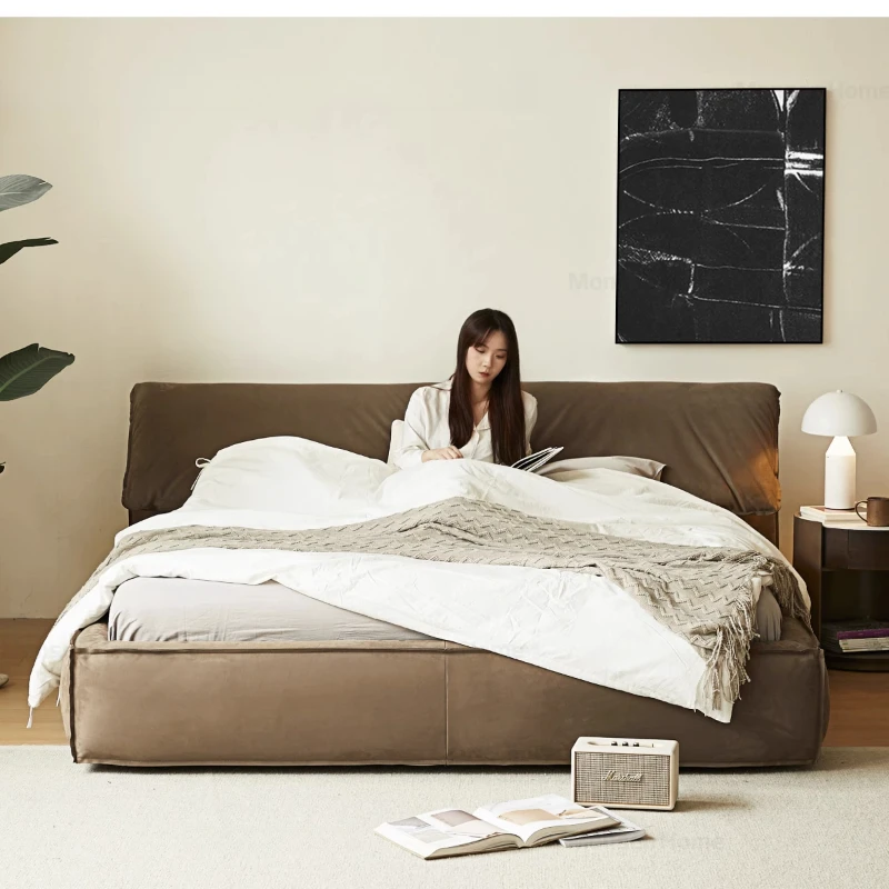 

Fabric Designer Backrest Bed Gray Queen Italian 180X200cm Loft Bedroom Beds Double King Size Cloud Cama De Casal Home Furniture