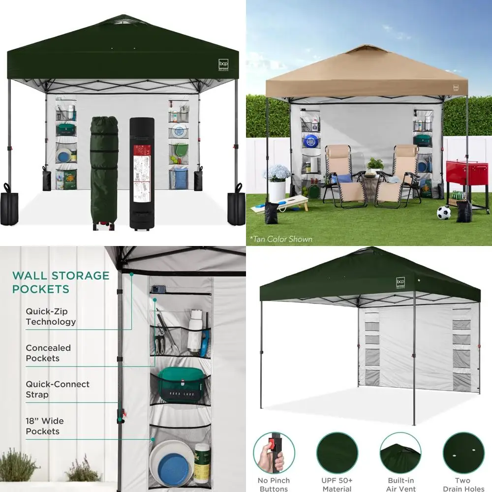 Tragbares 10 x 10 Fuß großes Pop-Up-Überdachung mit Seitenwand, 10 Taschen, Tragetasche, 1 Tasten-Setup, 4 Gewichtstaschen – einfache Einrichtung für den Außenbereich