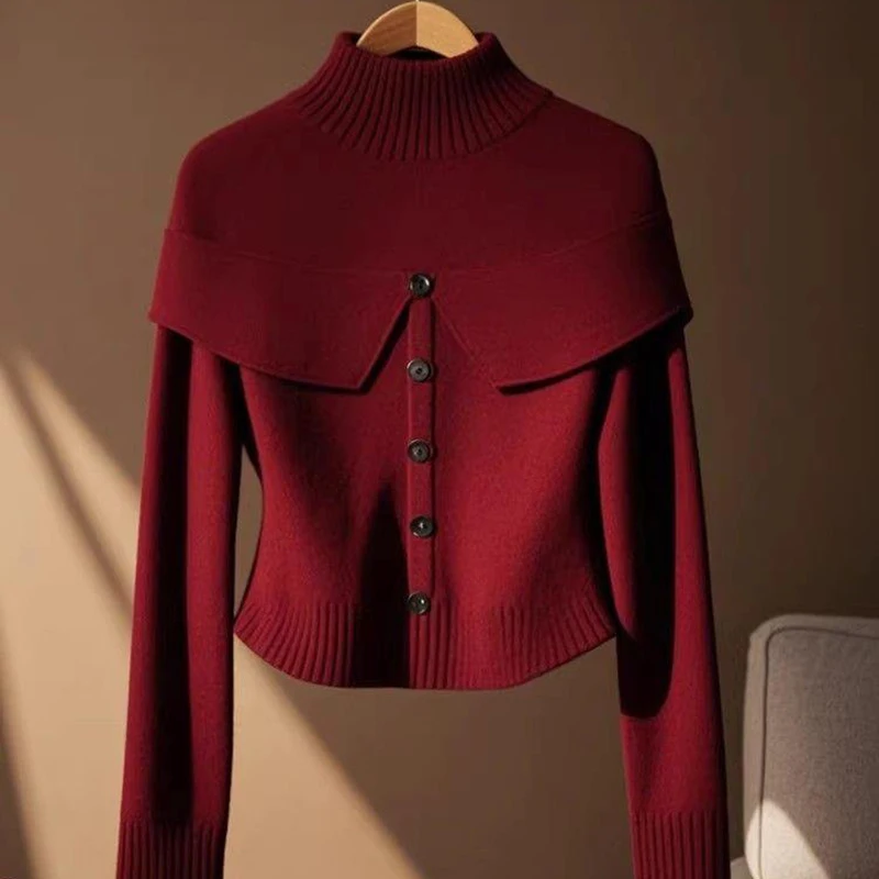 Women's Winter New wine red Sweater Temperature Pullovers Sweater Roupas Feminines Vintage Chic Solid Knit Jumper Solit Hot Tops