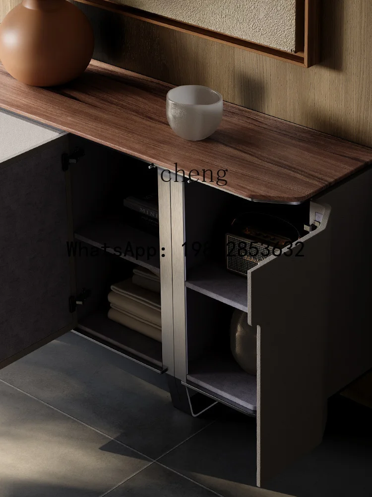 TV cabinet natural marble with light luxury walnut TV cabinet
