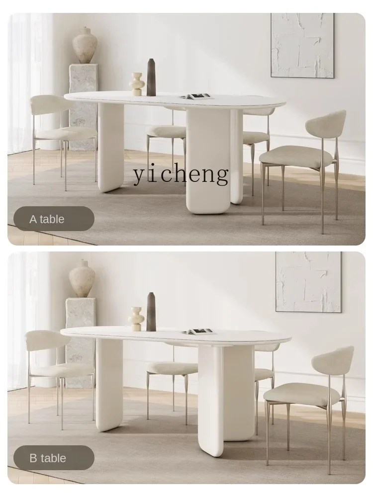 a5 Cream Wind Rock Board Dining Table Small apartment Modern Simple Household Solid Wood oval Dining Table Chair