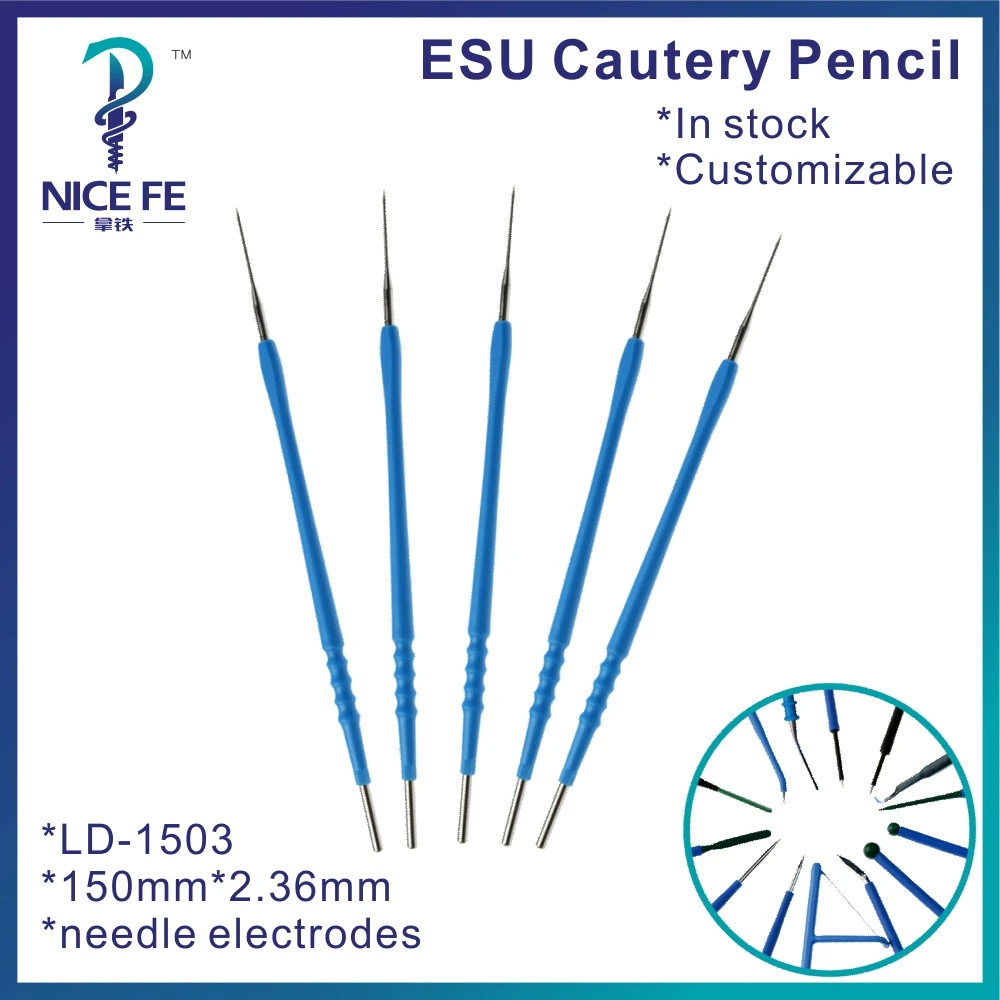 Wholesale Electrosurgical needle electrode 150mm*2.36mm,needle disposable esu cautery pencil 5pcs packing