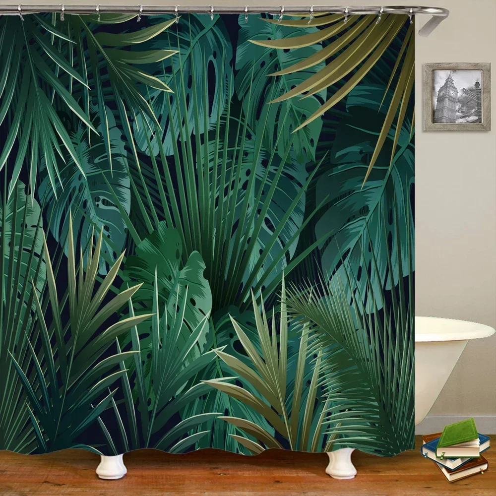 3D Printing Nordic style Tropical Plants Shower Curtain With Hooks Bathroom Polyester Waterproof Home Decor Curtains 180x180cm