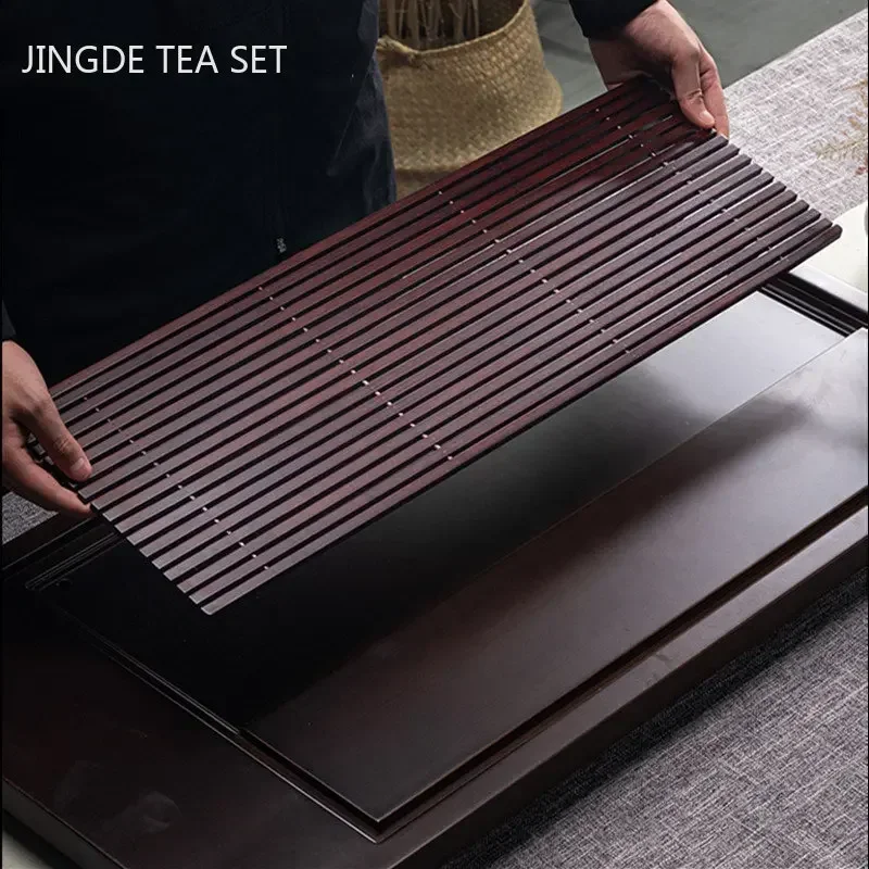 Natural Bamboo Tray Rectangular Drain Tank Tea Tray Living Room Tea Trays Decorative Chinese Teaware Tools Large Size Tea Table