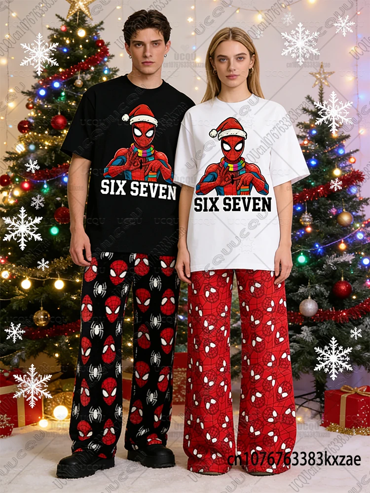 

Spider-Man 67 Six Seven Steal A BrainRot Couple Summer Cotton Tshirt With Pajamas Pants Casual Oversized Suits Men Women Clothes