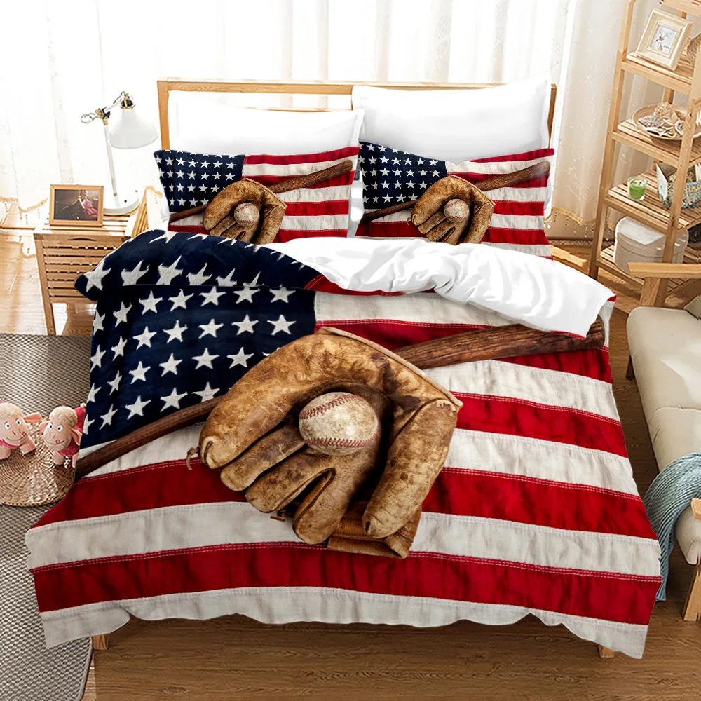 Baseball Bedding Set American Ball Sport Soft Washable Duvet Cover King Queen Twin Single Double Size Kids Boys Birthday Gift