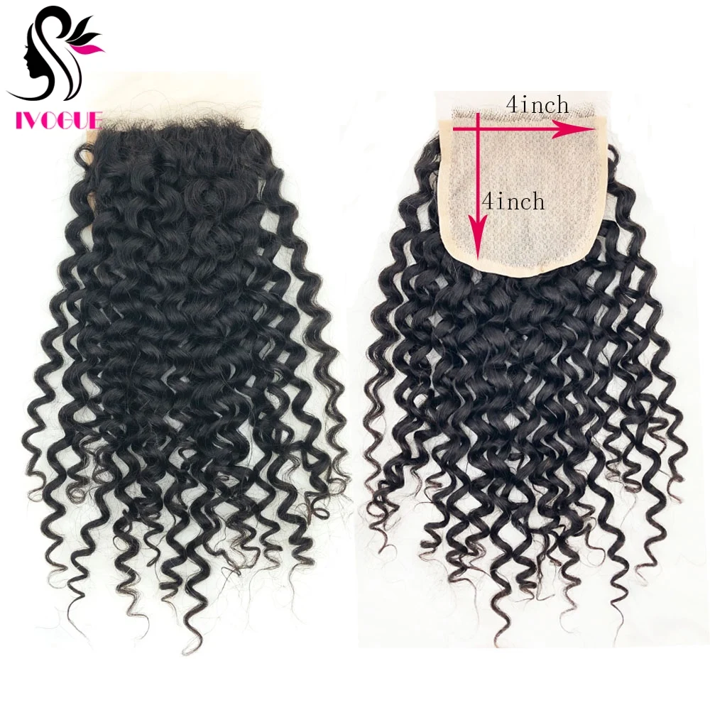 

Kinky Curly Human Hair Closure 4x4 Silk Base Lace Closure 100% Remy Human Hair Silk Top Closure with Baby Hair Natural Black