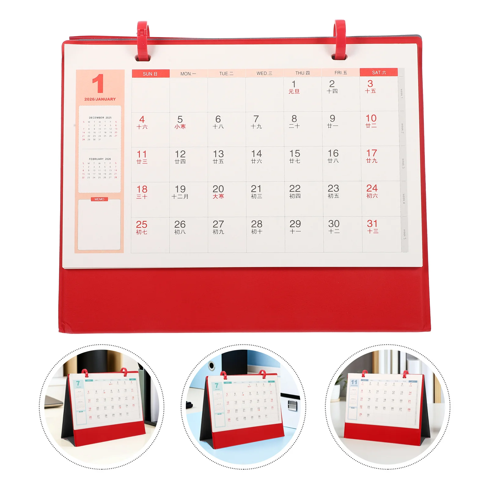 

2026 Horse Desk Decorative Mini Desktop Calendar Red PU Material Monthly Planner Office Supplies Home Organizing Schedule