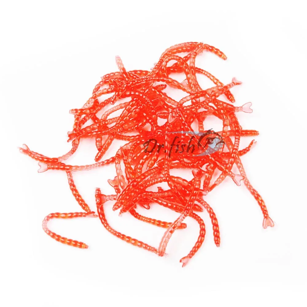 

50pcs Fishing Soft Plastic Lure Mini Worm Fishy Smell Red Dropshot Split Tail Earthworm Bass Perch Crappie Bluegill Tuna 26mm