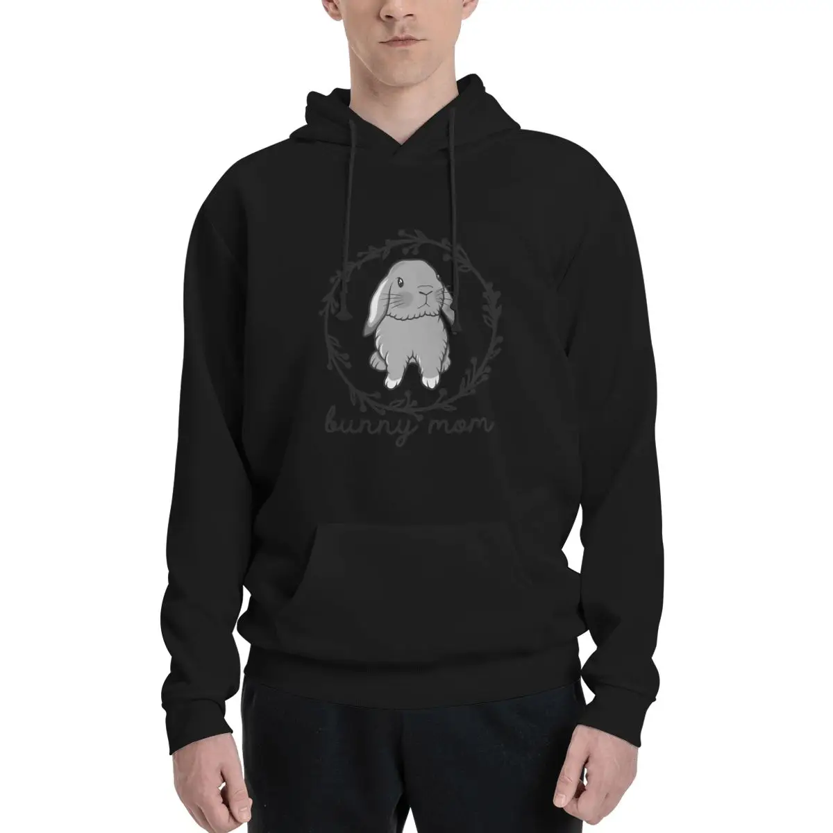 Bunny Mom Cute Holland Lop Bunny Grey Casual Um suéter masculino com capuz