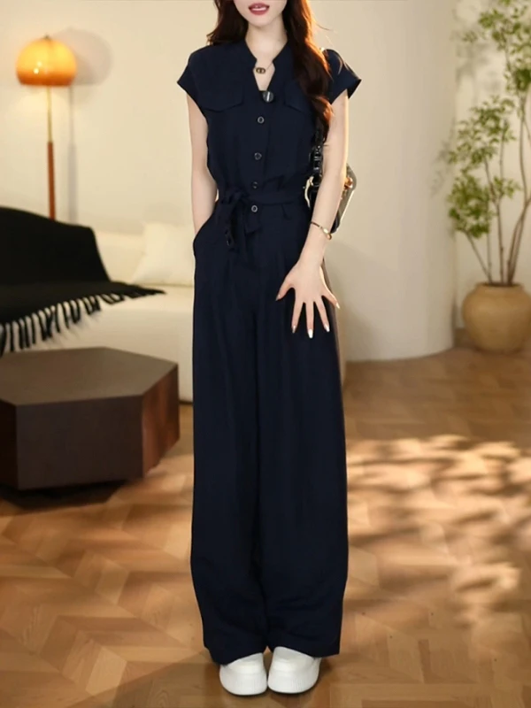 

Casual High Waist Wide Leg Jumpsuit Short Sleeve Women's Set Fashion Slimming Summer New Arrival Comfortable Breathable Skin-...