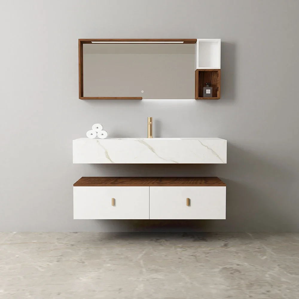 Modern Double Sinks Floating Bathroom Cabinets With Concealed Handles