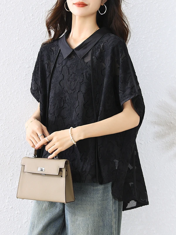 New Chinese Sle Embroidered ort Sve irt Women's Loose Hollow out Top Summer 2025 Faionable Mommy Casual Blouse