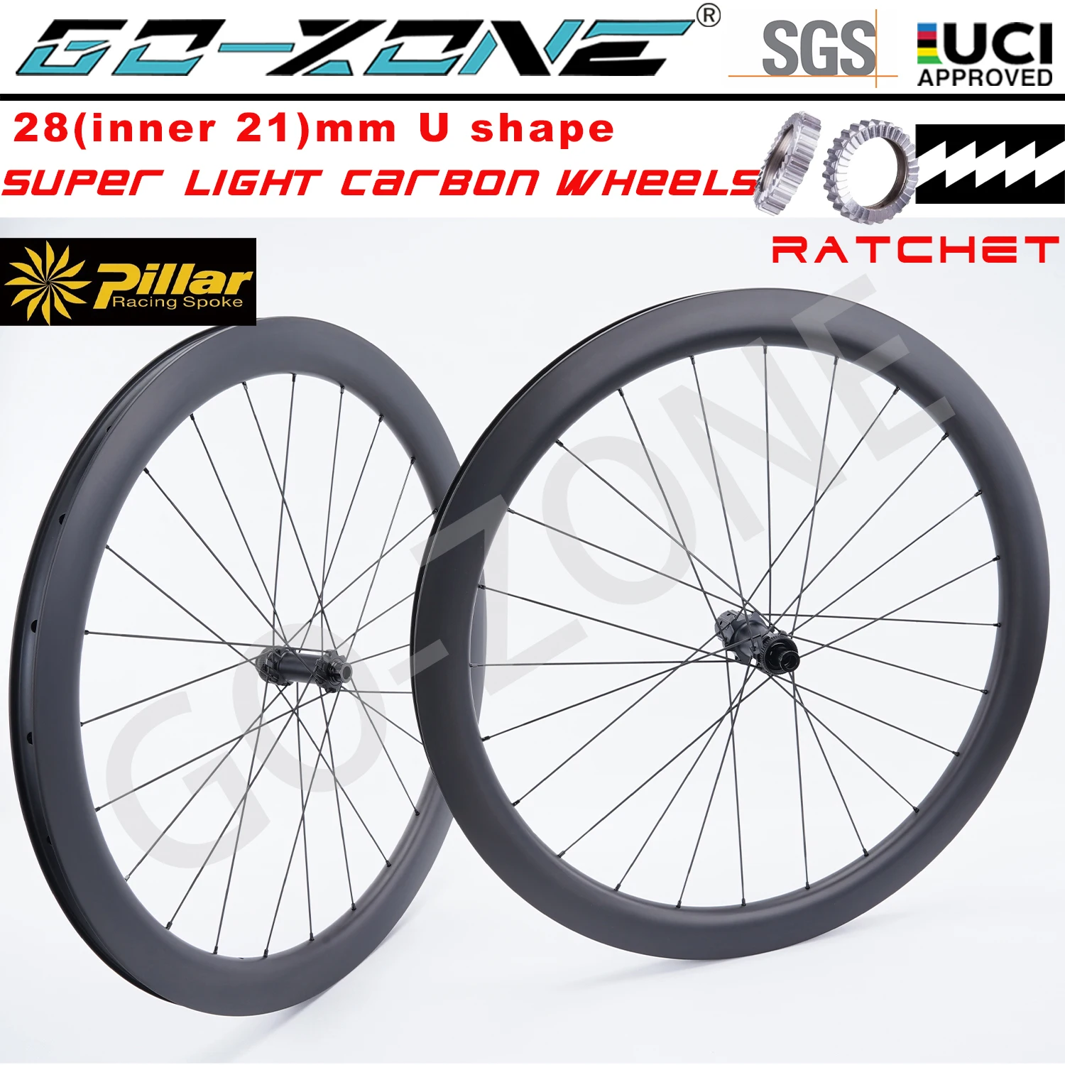 

Ultralight Ratchet 700c Carbon Disc Brake Wheels Gravel / Cyclocross 28mm Pillar1423 R270D UCI Approved Centerlock Road Wheelset