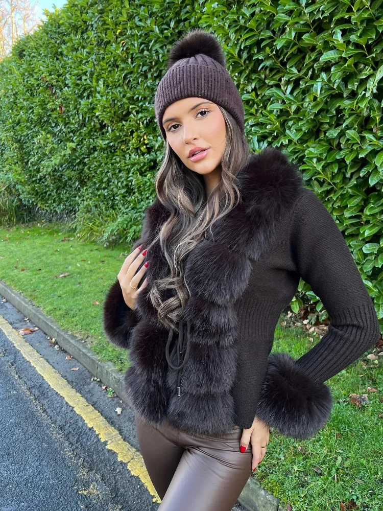 

Модное женское лоскутное вязаное пальто из искусственного меха с длинным рукавом на шнуровке на талии, короткие пальто, женская зимняя повседневная уличная верхняя одежда